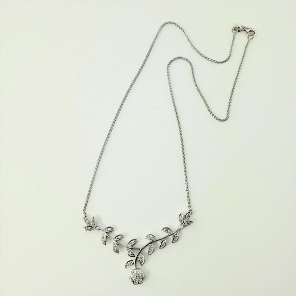 14 Karat White Gold and Diamond Floral Necklace - Picture 5 of 10
